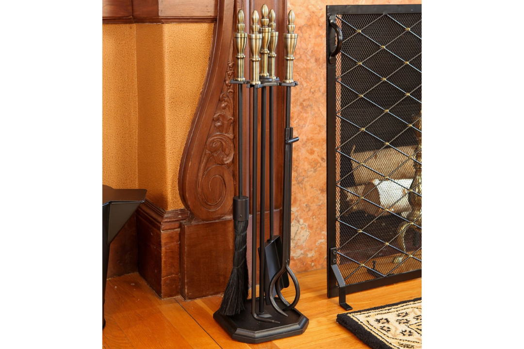 Westford Fireplace Tool Set in Black & Antique Brass