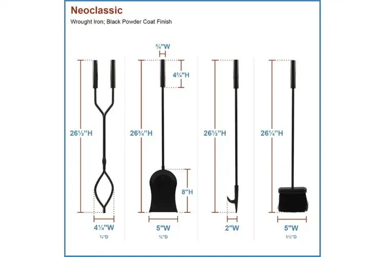 Neoclassic Fireplace Tool Set in Black & Round Base Parts Information