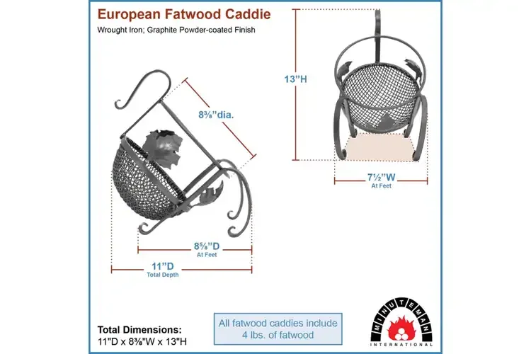 European Fatwood Caddy – Wrought Iron Kindling Holder with 4 lbs Fatwood Specifications