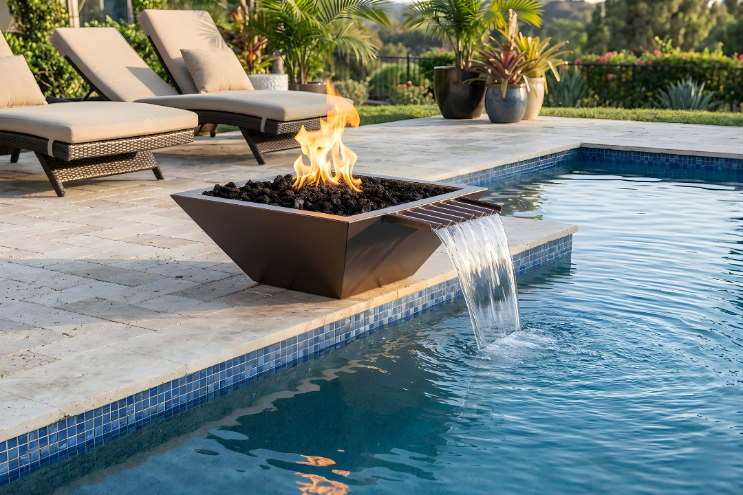 The Outdoor Plus 30" Maya Fire & Water Bowl – Wave Scupper