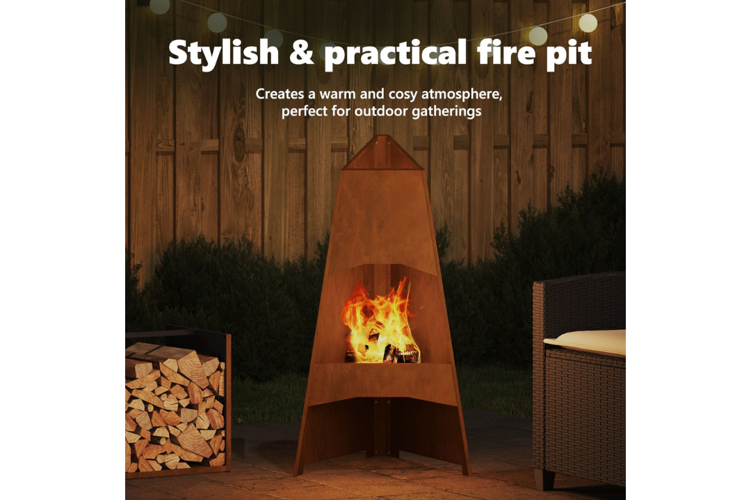 Stylish and Practical Fire Pit Pyramid 50 x 45 x 95 cm Steel in Rusty Brown Weathering Steel