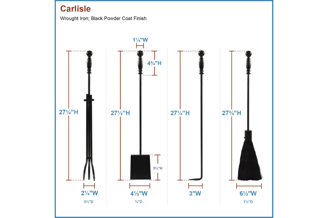 Carlisle Fireplace Tool Set in All Black Tools Set Details