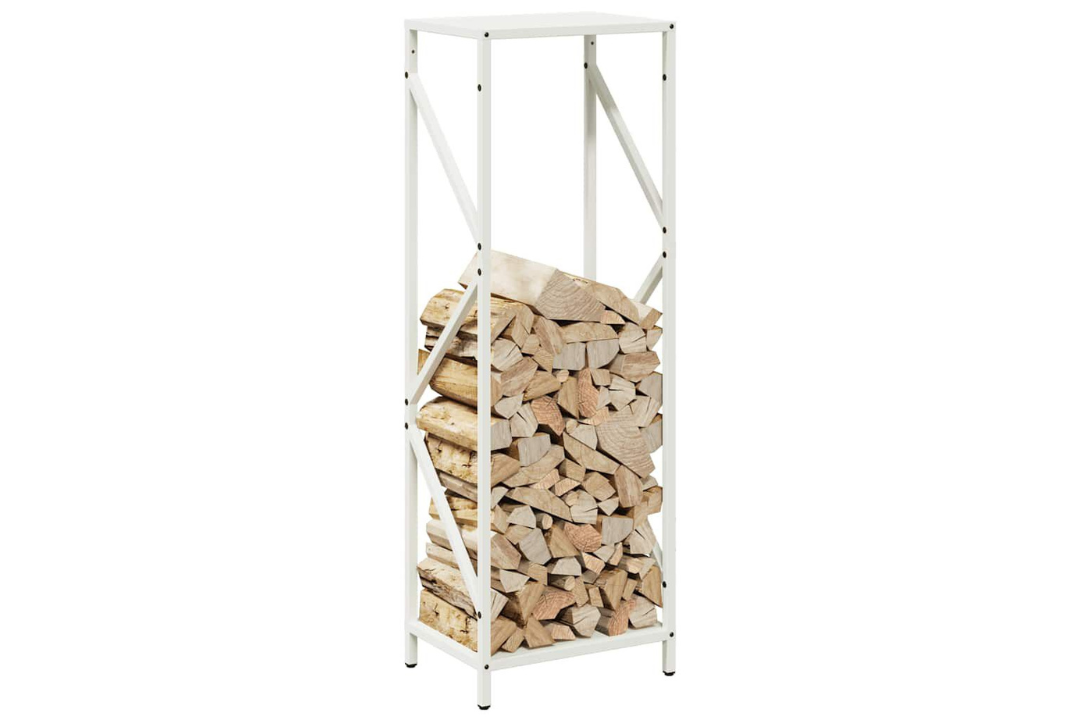 Sleek Firewood Rack 34 x 25 x 100 cm in White Made of Cold-Rolled Steel