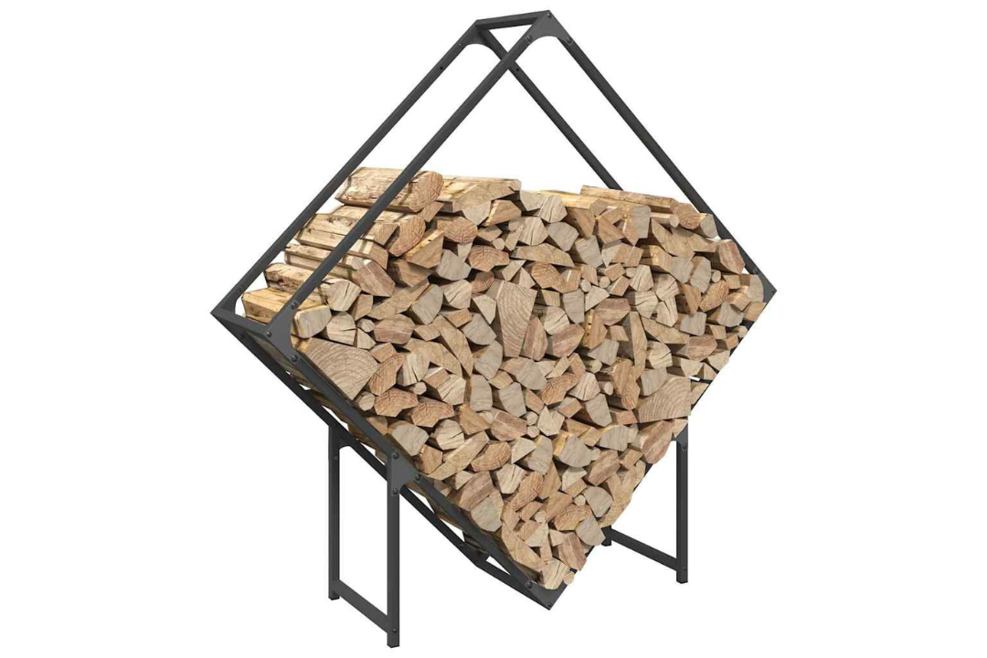 Classic Firewood Rack 100 x 25 x 100 cm in Black Made of Cold-Rolled Steel