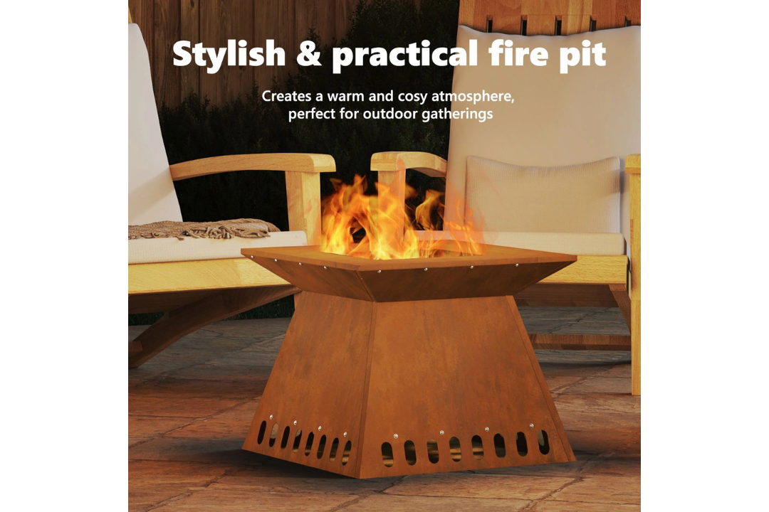 Modern Square Wood-Burning Fire Pit 48x48x40 cm in Brown Details