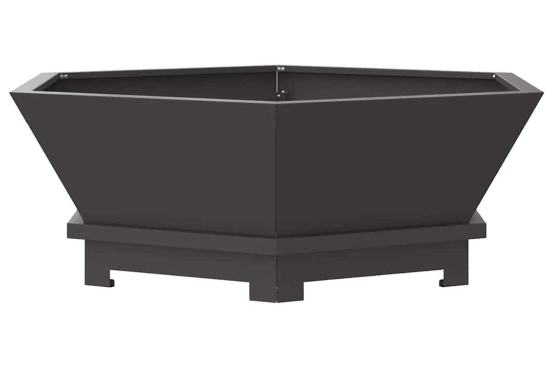 Sleek Fire Pit Hexagonal Black Cold-Rolled Steel – Outdoor Wood Burning in 75 x 75 x 28 cm