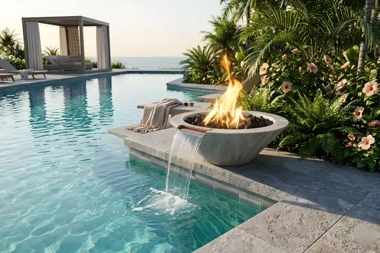 The Outdoor Plus 24" Cazo Fire & Water Bowl – Wood Grain Concrete