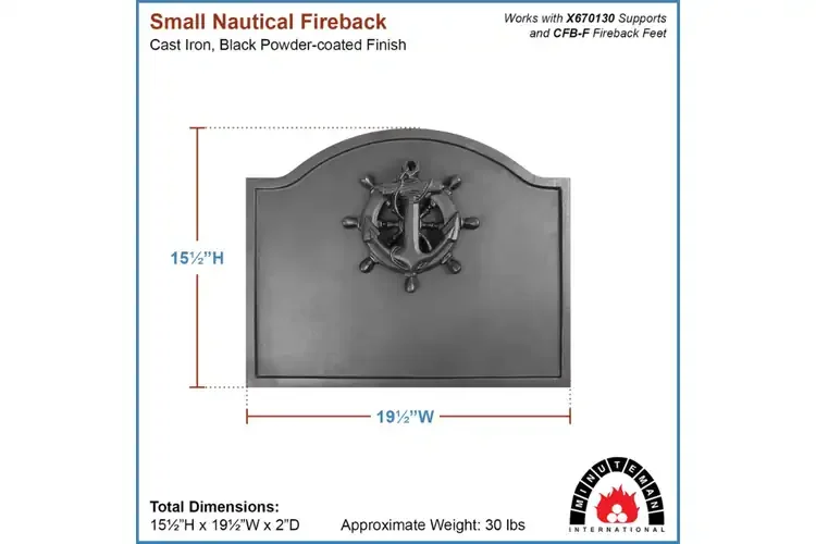 Small Nautical Fireback – Cast Iron Fireplace Back with Anchor & Wheel Design Specifications