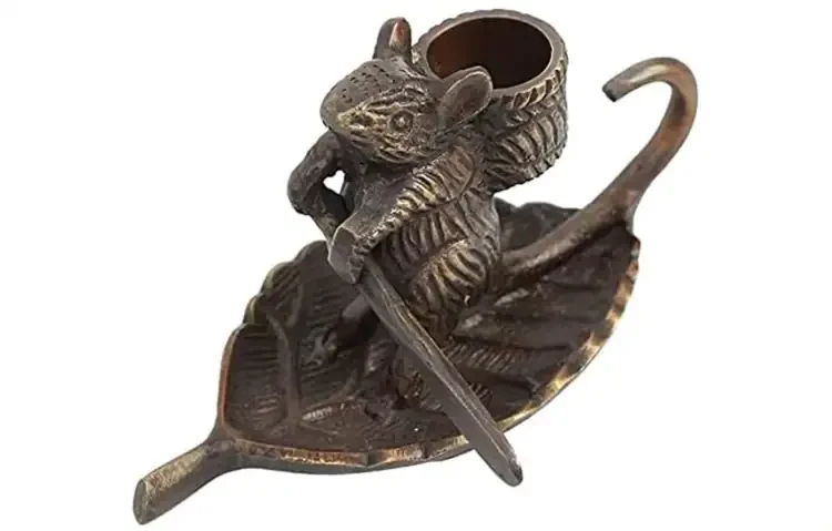 Intrepid Mouse Candle Holder In Solid Brass With Antique Finish