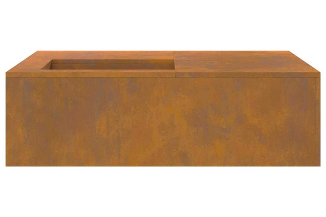 Sleek Fire Pit with Log Storage 100 x 100 x 30 cm in Rusty Brown Weathering Steel