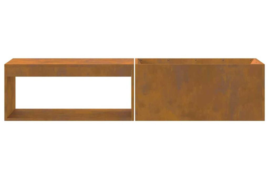 High-Quality Fire Pit with Log Storage 160 x 45 x 35 cm in Rusty Brown Weathering Steel
