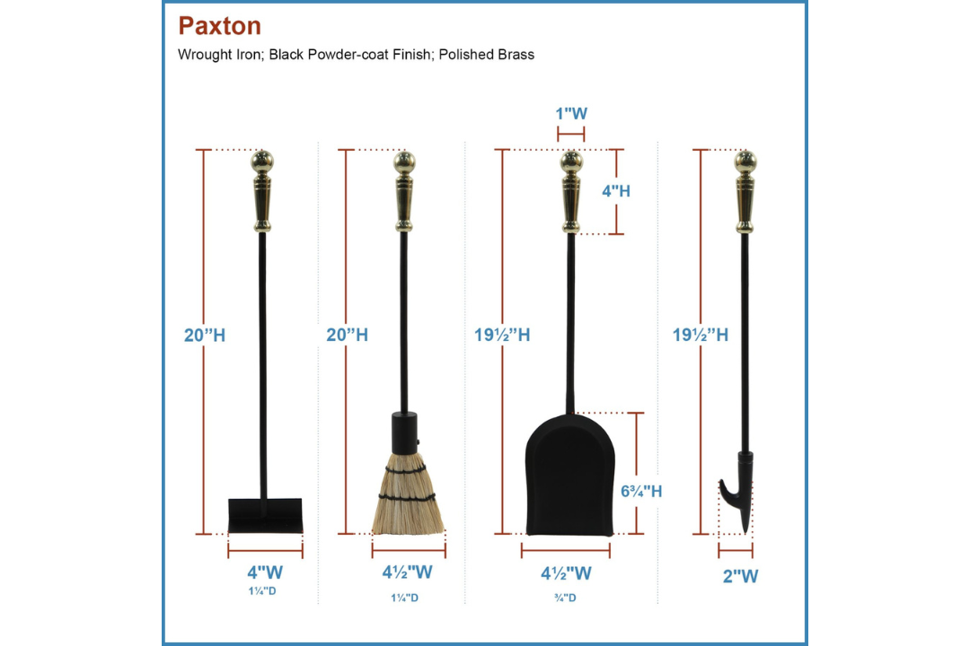 Paxton 4-Piece Mini Fireplace Tool Set in Brass and Polished Brass – Cast Iron with Decorative Handles Tool Set Details