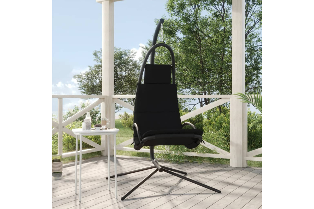Garden Swing Chair with Cushion Oxford Fabric and Steel in Black