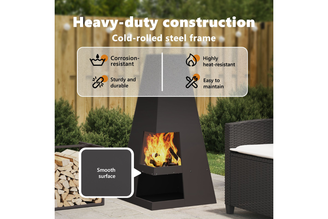 Heavy-Duty Fire Pit with Log Storage 50 x 50 x 100 cm in Black Cold-Rolled Steel