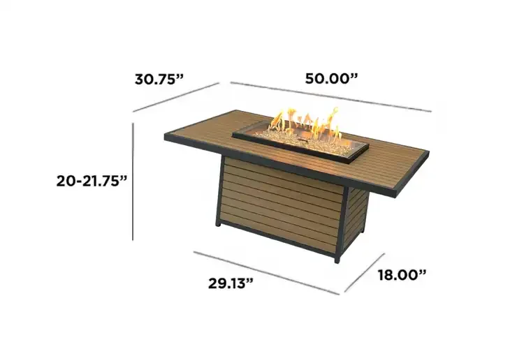 Kenwood and Brooks Light Tan Rectangular Chat Height Gas Fire Pit Table Dimension