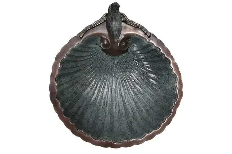 Scallop Shell Birdbath & Wall Mount Bracket Copper Plated Brass & Aluminum