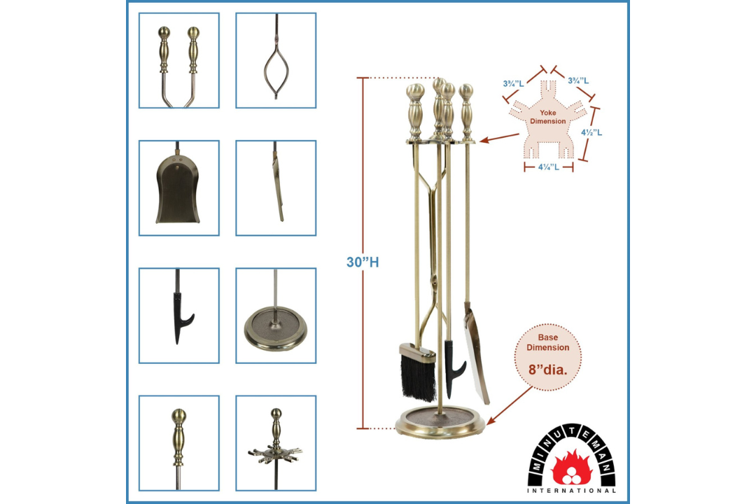 Sutton Fireplace Tool Set in Antique Brass Specifications