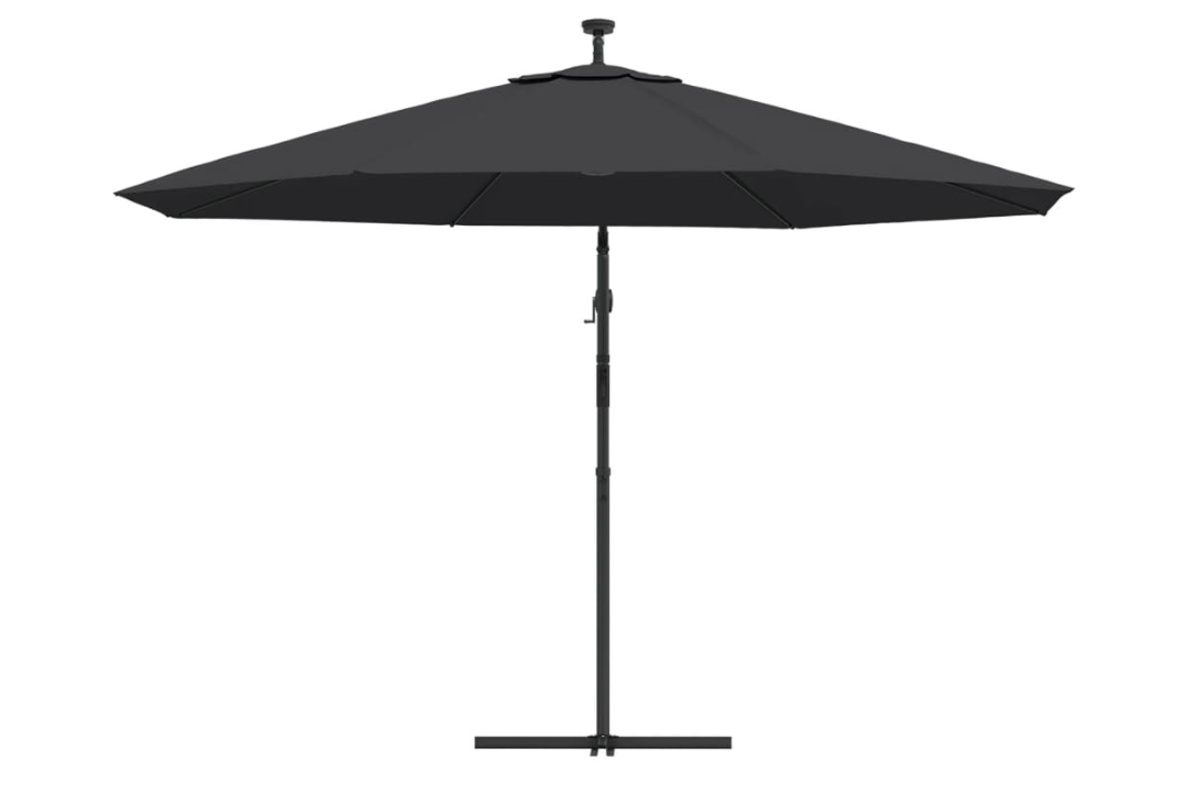 Cantilever Garden Parasol with LED Lights and Metal Pole 350 cm in Black with Anti-Fade Polyester