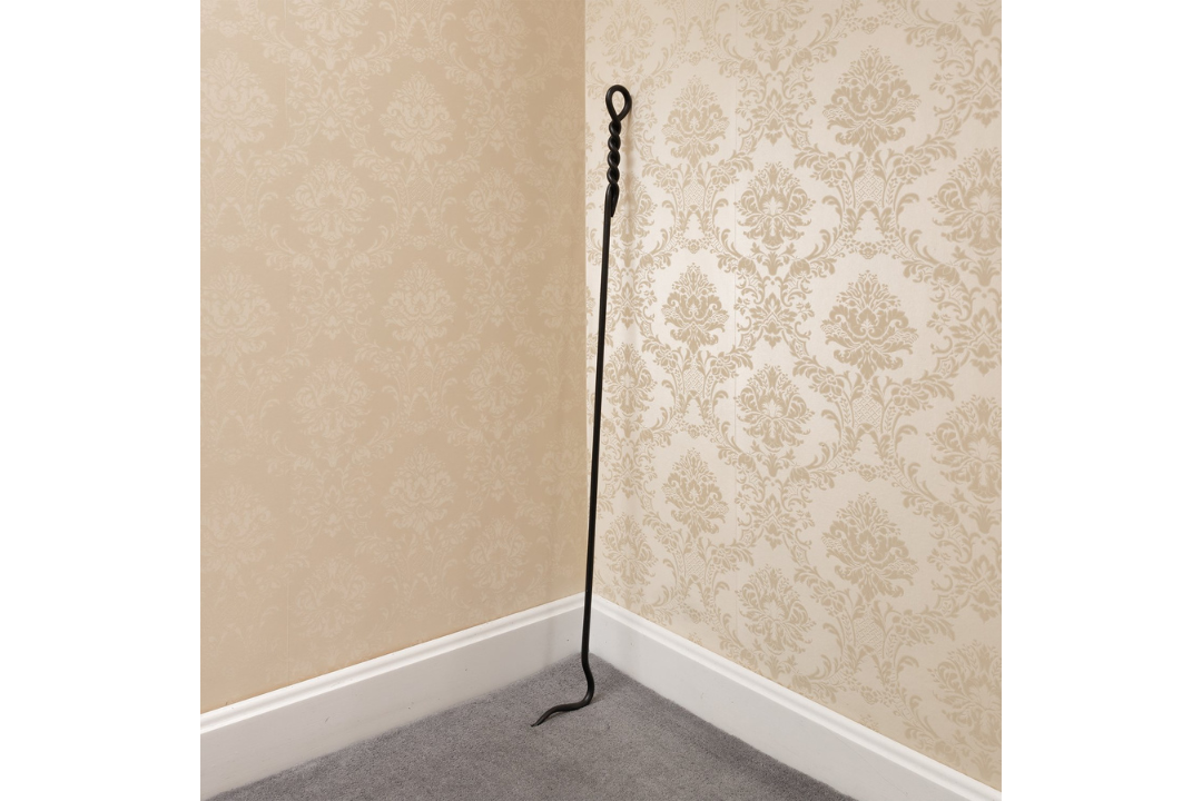 Extra Long Poker Wrought Iron Fireplace Tools with Twisted Rope Handles and Black Powder Coated Finish