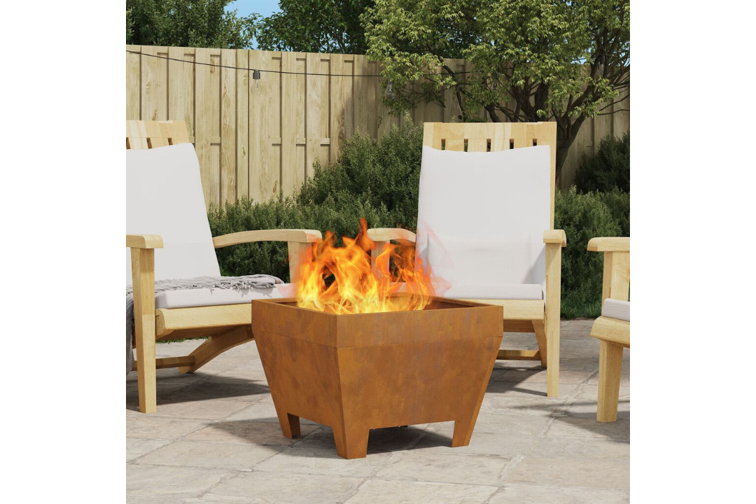 Square Fire Pit 50 x 50 x 38 cm in Rusty Brown Weathering Steel