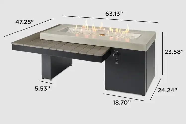 Uptown Coastal Grey Linear Gas Fire Table Dimension