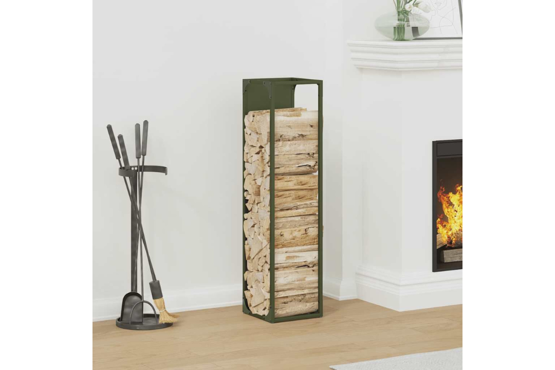 Firewood Rack 25 x 25 x 100 cm in Olive Green Made of Cold-Rolled Steel