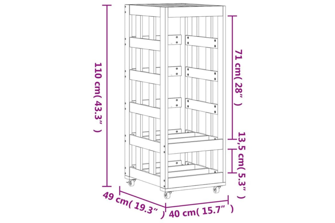 Log Holder with Wheels 40x49x110 cm Solid Pine Wood Firewood Rack in Natural Specifications