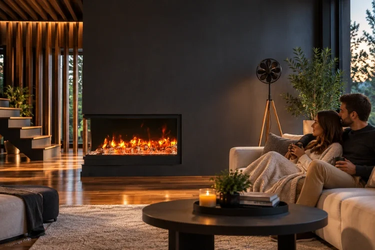 Cozy Modern Living Room by the Fire