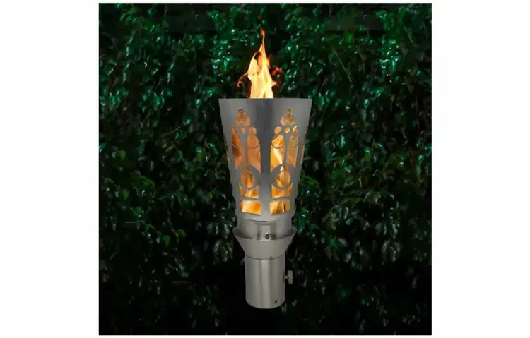 Wide Mosaic Torch Style Stainless Steel Gas Tiki Torch Lit