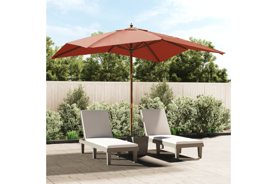 Garden Parasol with Wooden Pole 300x300x273 cm in Terracotta with Solid Hardwood Frame in Teak Color