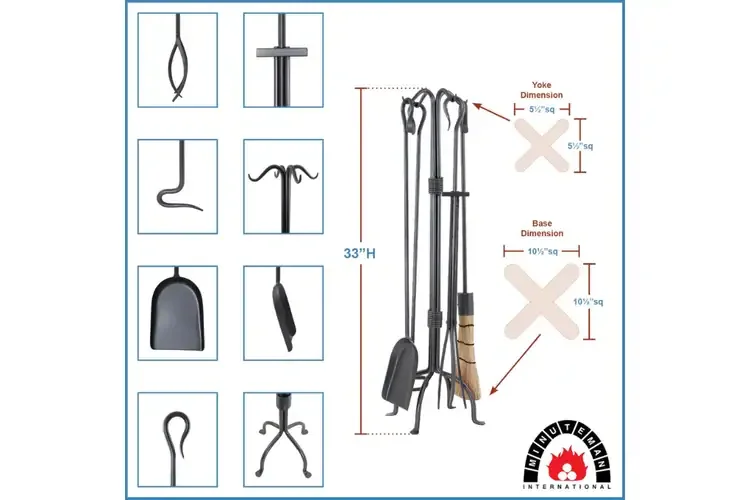 Country Classic Fireplace Tool Set – Wrought Iron, Graphite Finish, 33"H Specifications