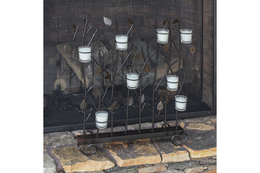 Votive Rings Fireplace Summer Screen with Roman Bronze Powder Coated Finish
