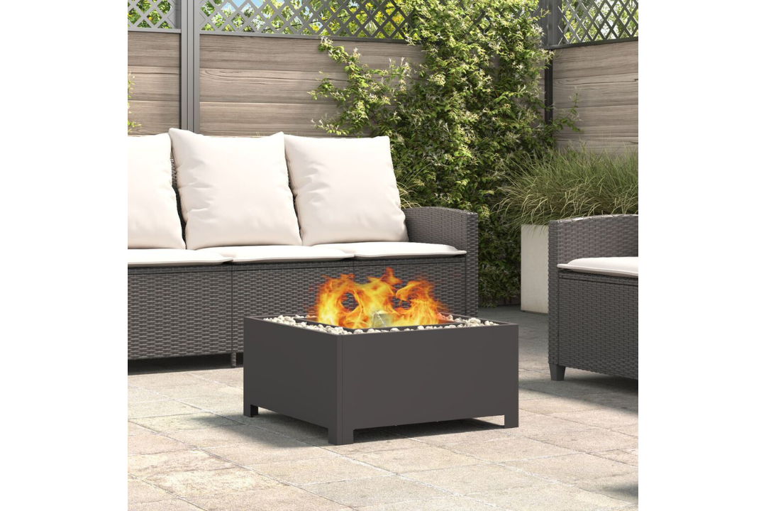 Fire Pit Square 60 x 60 x 30 cm in Black Cold-Rolled Steel