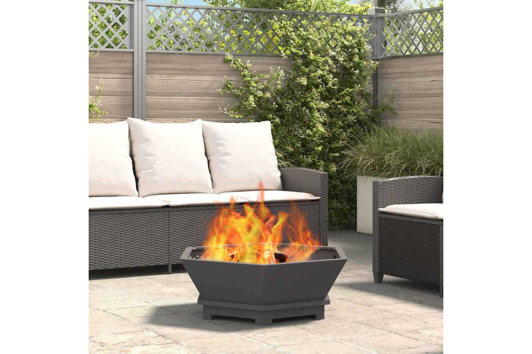 Fire Pit Hexagonal Black Made of Cold-Rolled Steel – Outdoor Wood Burning in 75 x 75 x 28 cm