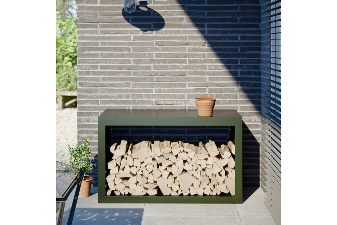 Firewood Rack 100 x 40 x 60 cm Steel in Green Made of Steel