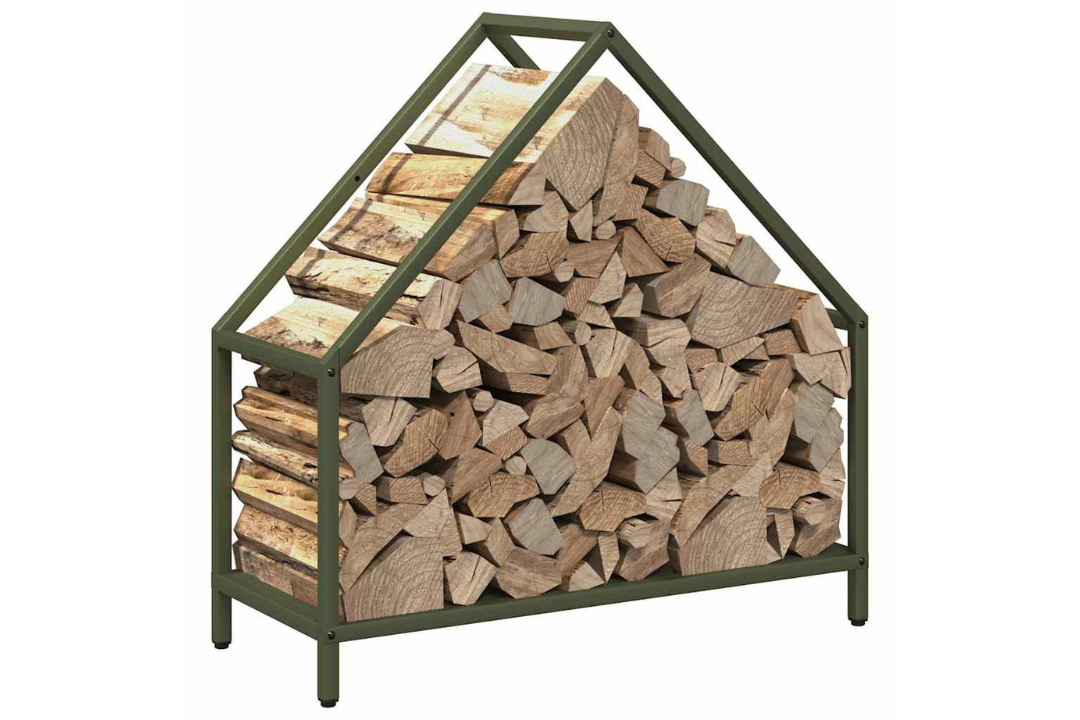 Sleek Firewood Rack 60 x 25 x 60 cm in Olive Green Made of Cold-Rolled Steel
