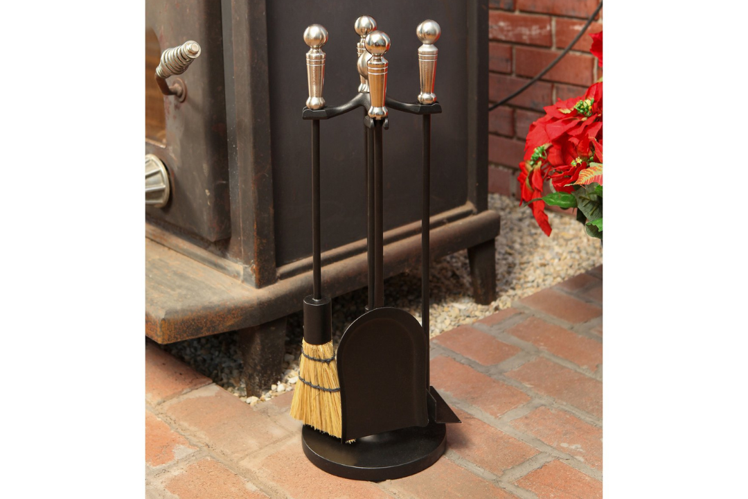 Paxton 4-Piece Mini Fireplace Tool Set in Black and Satin Nickel – Cast Iron with Decorative Handles