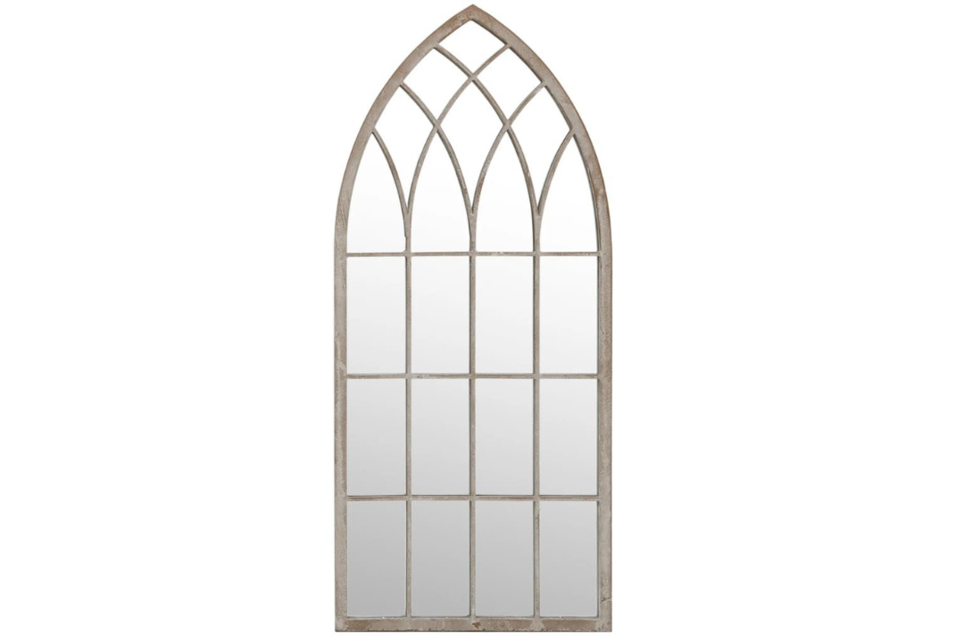 Gothic Arch Outdoor Garden Mirror 100 x 45 cm in Sand with an Antique Rust Effect