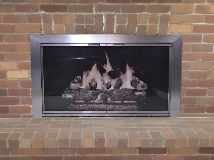 Savannah Masonry Fireplace Glass Door In Brushed Satin Nickel Finish Installed