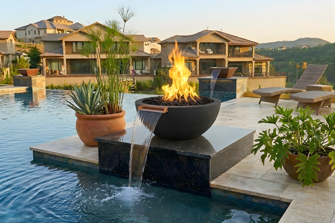 The Outdoor Plus 30" Luna GFRC Fire & Water Bowl