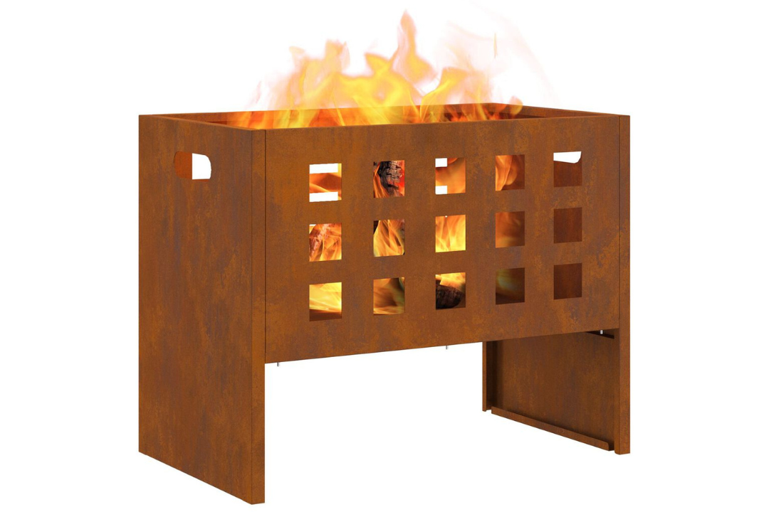 Fire Pit Rectangular 50 x 30 x 40 cm in Rusty Brown Weathering Steel with Rich Patina
