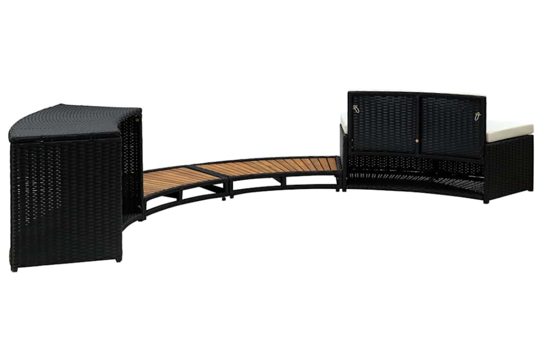 Stylish Spa Surround Black Poly Rattan and Acacia Wood with Storage & Mini Sofa