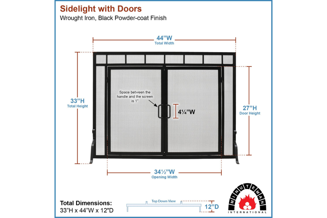 Sidelight Classic Fireplace Screens with Doors in 44" W x 33" H Specifications
