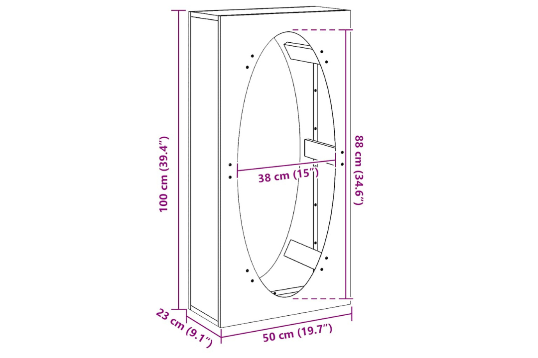 Firewood Rack 50 x 23 x 100 cm in Weathering Steel Specifications