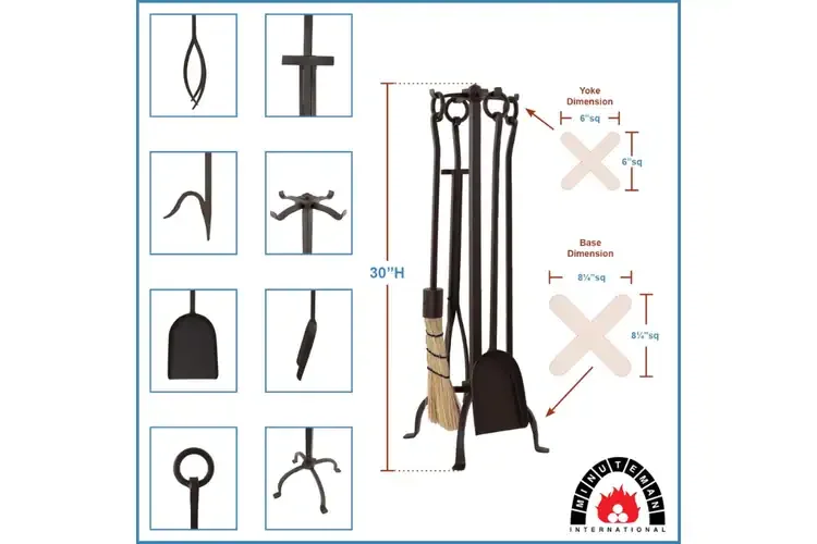 English Country Fireplace Tool Set in Roman Bronze Specifications