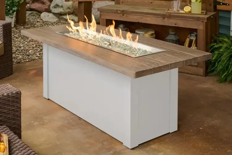 Havenwood Linear 62" White Base Driftwood Top Gas Fire Pit Table