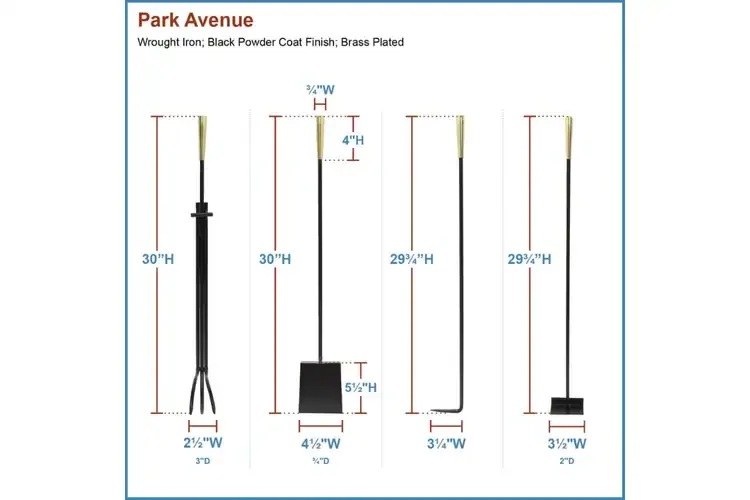 Park Avenue Fireplace Tool Set in Black & Polished Brass Handle