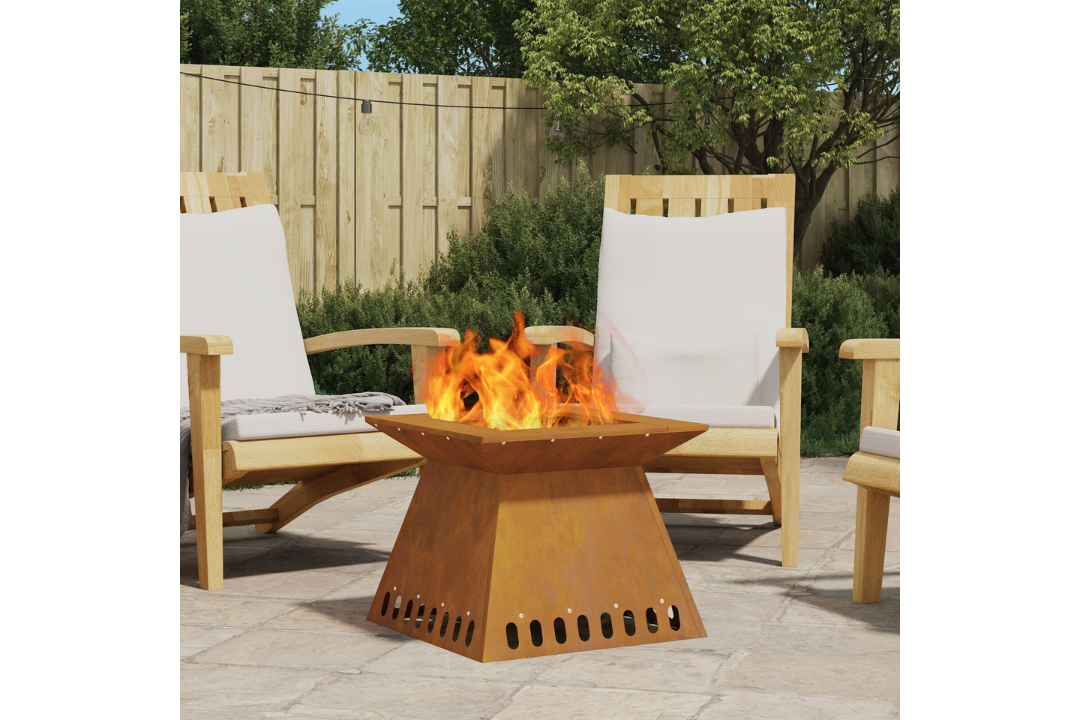Modern Square Wood-Burning Fire Pit 48x48x40 cm in Brown