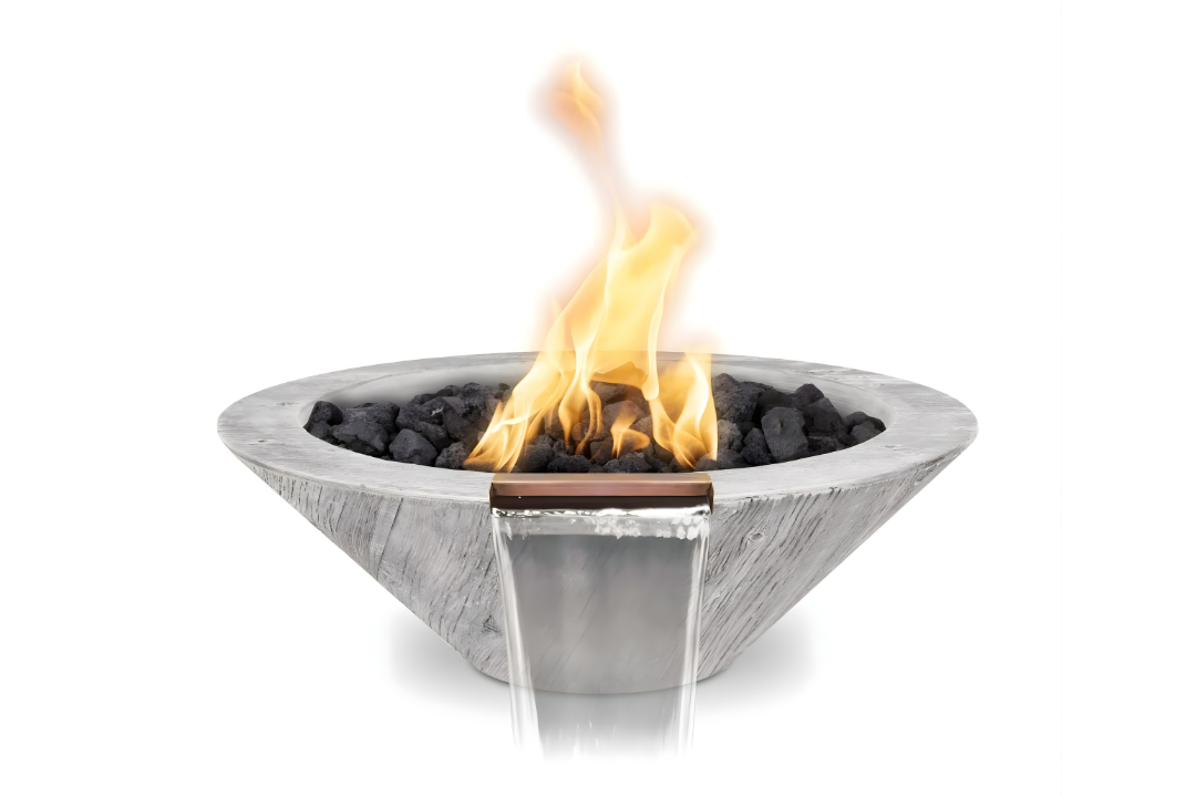 The Outdoor Plus 24" Cazo Fire & Water Bowl – Wood Grain Concrete - Ivory