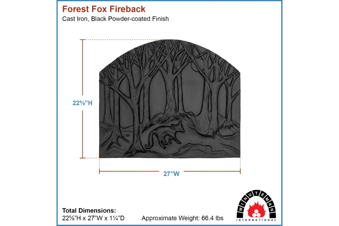 Forest Fox Cast Iron Fireplace Fireback – Matte Black Finish Specifications